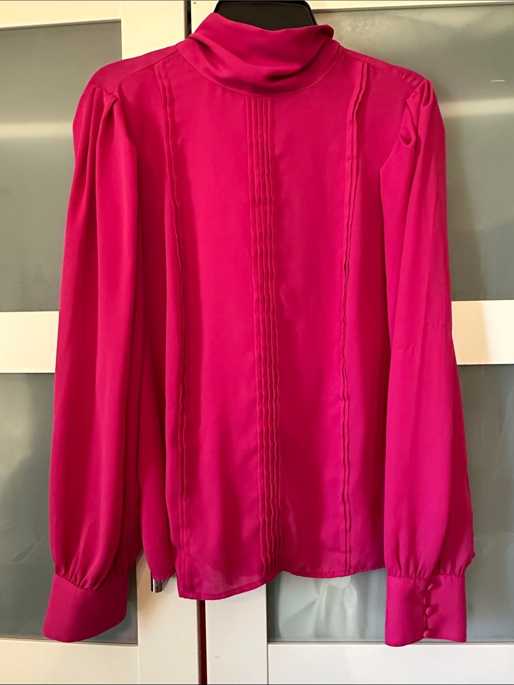 Worthington Hot Pink High Neck Pintuck Blouse